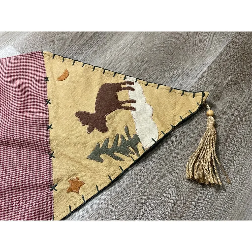 Rustic Lodge Wildlife‎ Table Runner Bear Deer Pine Tree Tapestry Tassel Cabin